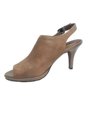 Lifestride Comfort Vesta Tan Shoes Size 9 Tan Peep Toe Slingback 3.5" High Heels